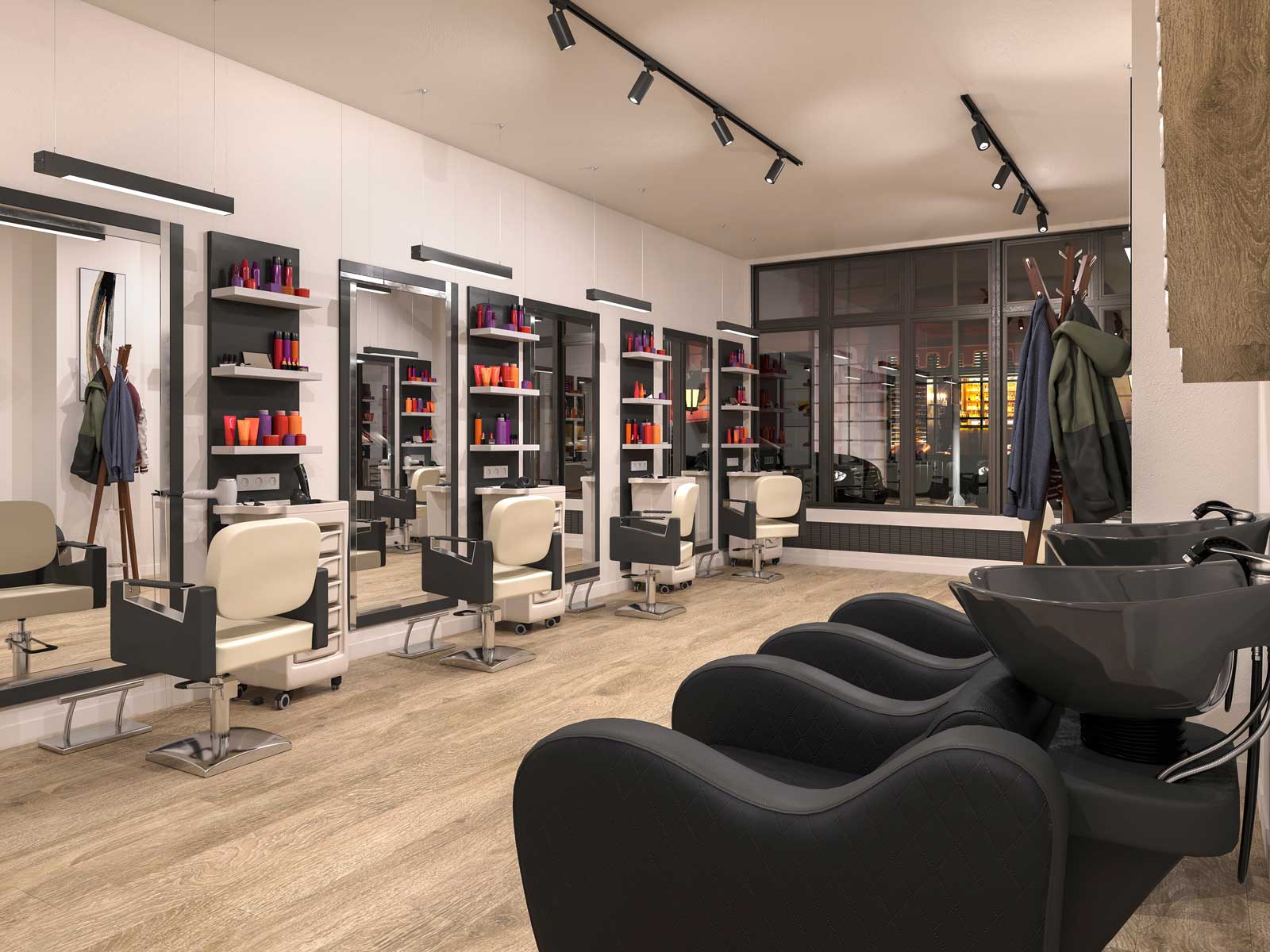 full salon with wash and style chairs